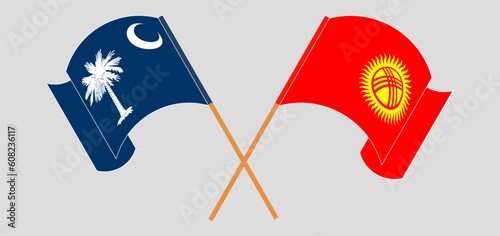 Crossed and waving flags of The State of South Carolina and Kyrgyzstan