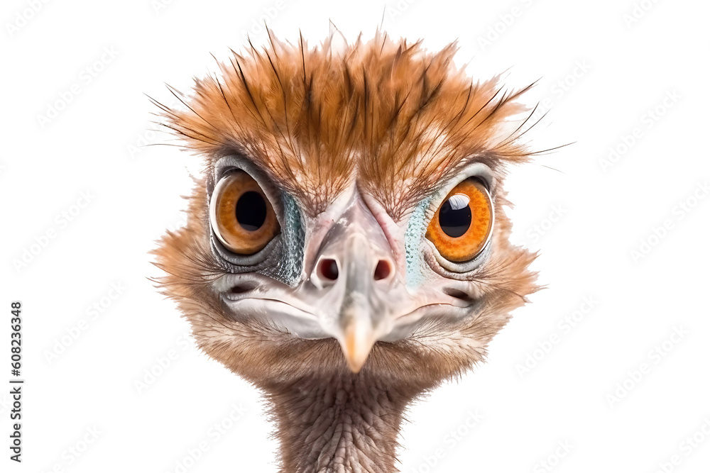 close up of an ostrich isolated on transparent background. genarative ai