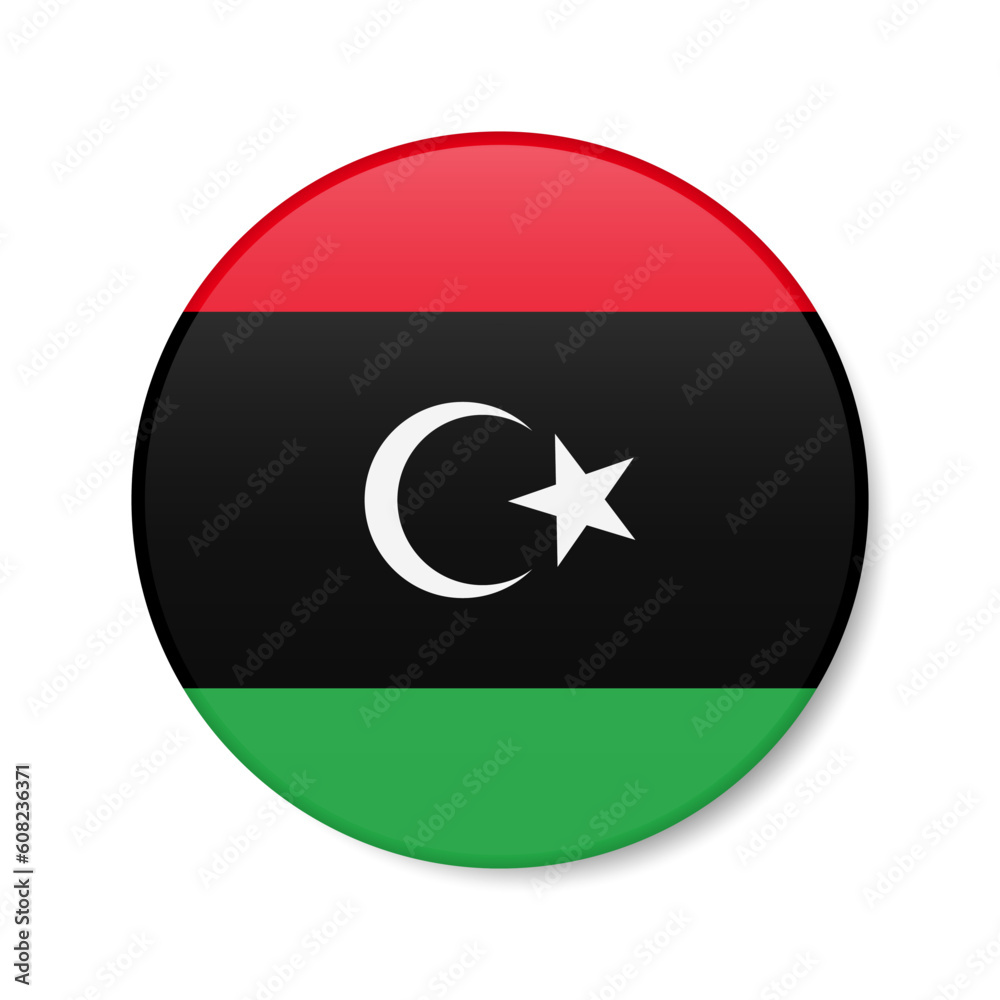 Libya circle button icon. Libyan round badge flag. 3D realistic isolated vector illustration Libya circle button icon. Libyan round badge flag. 3D realistic isolated vector illustration