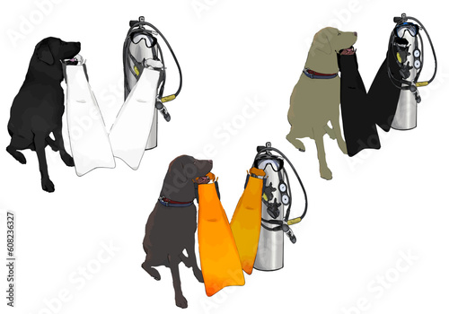 Scuba gear and Labrador retriever	
