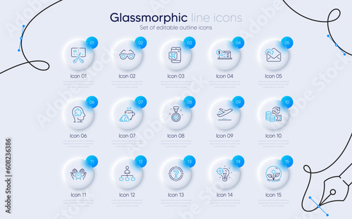 Set of Change money, Winner reward and Flight mode line icons for web app. Incubator, Headhunter, Safe time icons. Bankrupt, Receive mail, Mental conundrum signs. Online accounting. Vector