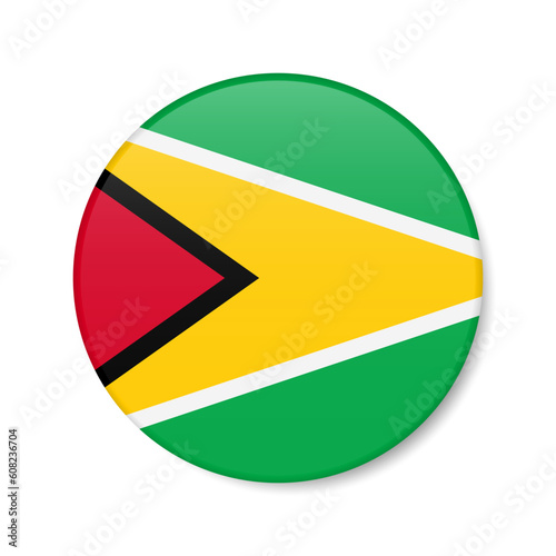 Free Download Guyana circle button icon. Guyanese round badge flag. 3D realistic isolated vector illustration - GFXLoad
