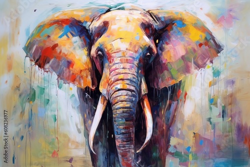 Abstract multicolored painting of an elephant. Beautiful illustration picture. Generative AI © standret