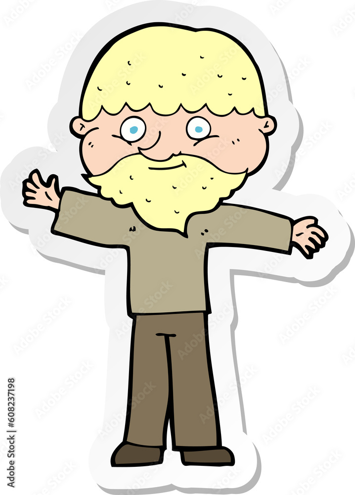 sticker of a cartoon happy man with beard