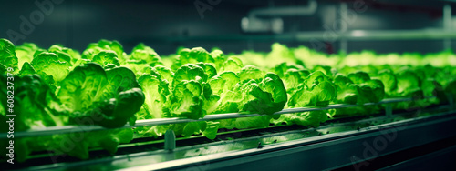 lettuce, tape in the food industry, products ready for automatic packaging. Concept with automated food production. Generative AI,