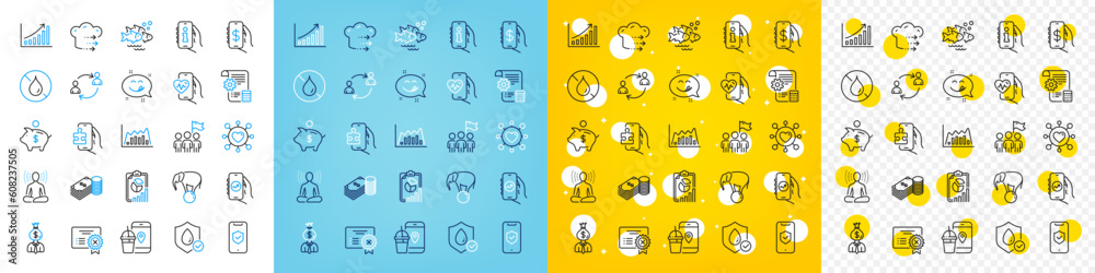 Vector icons set of Money app, Financial app and Savings line icons pack for web with Waterproof, Infographic graph, Manager outline icon. Yoga, Settings blueprint, No waterproof pictogram. Vector Vector icons set of Money app, Financial app and Savings line icons pack for web with Waterproof, Infographic graph, Manager outline icon. Yoga, Settings blueprint, No waterproof pictogram. Vector