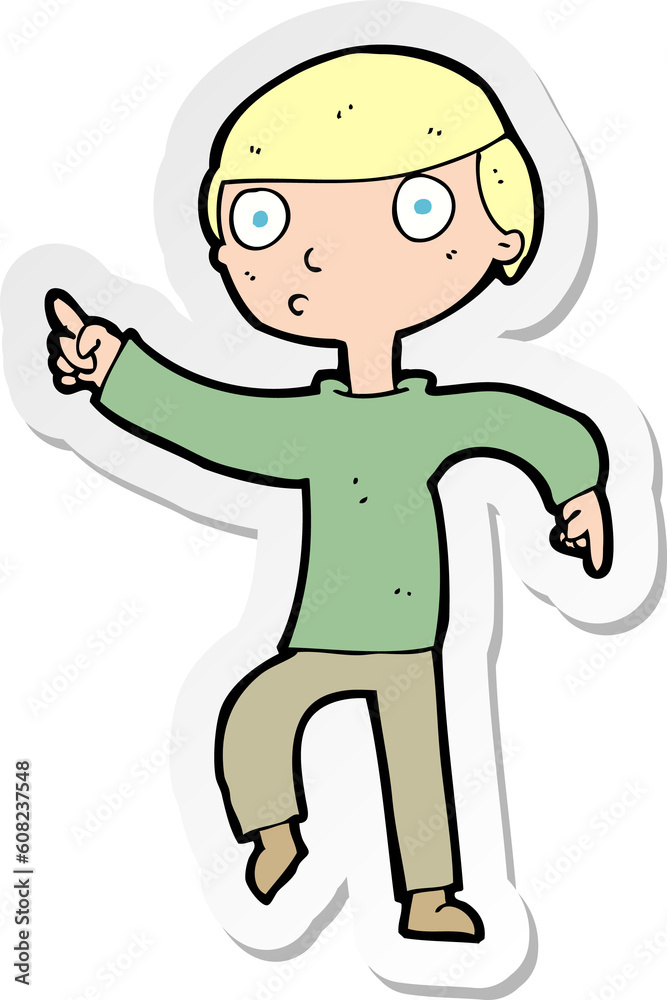 sticker of a cartoon boy pointing sticker of a cartoon boy pointing