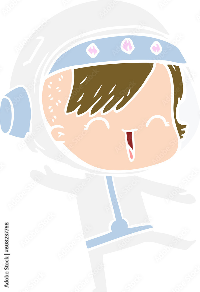 Fototapeta premium happy flat color style cartoon space girl