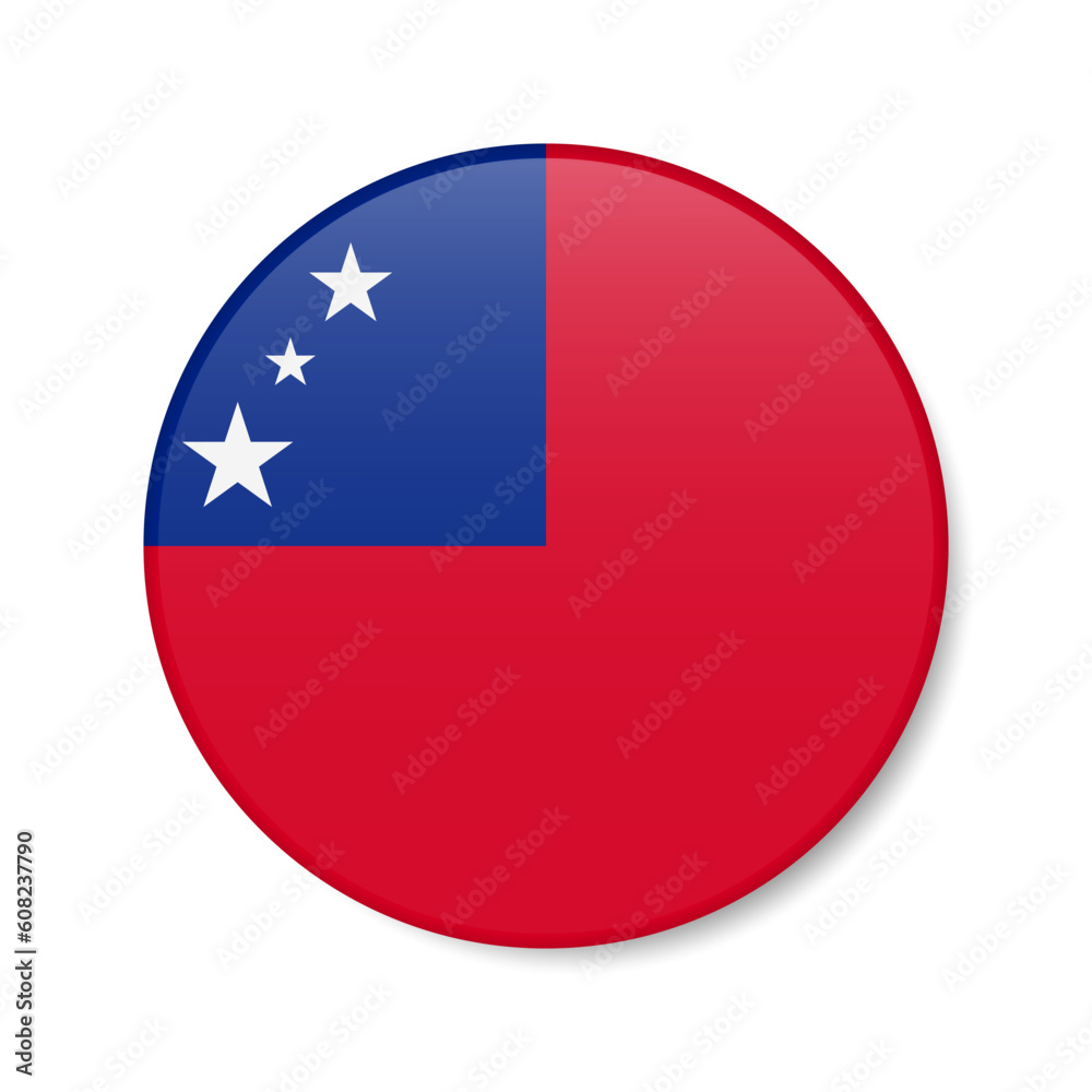 Samoa circle button icon. Samoan round badge flag. 3D realistic isolated vector illustration Samoa circle button icon. Samoan round badge flag. 3D realistic isolated vector illustration
