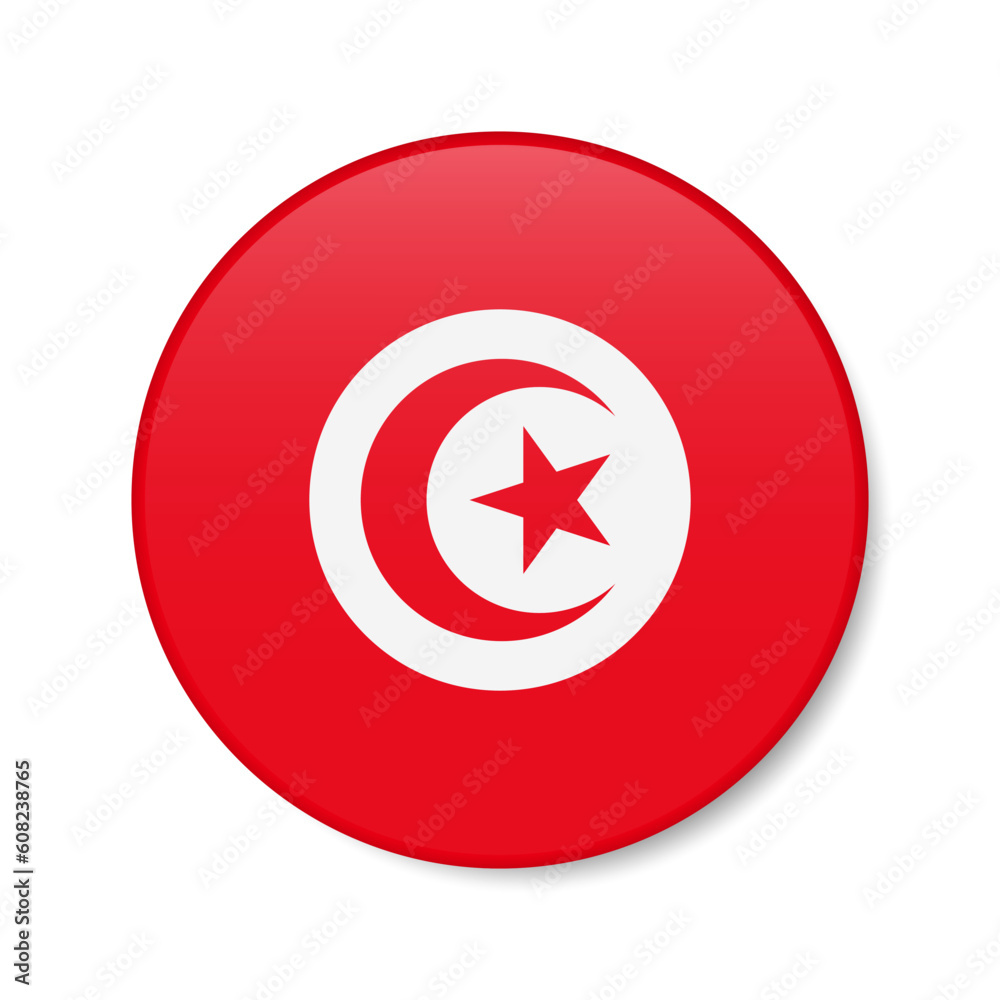 Tunisia circle button icon. Tunisian round badge flag. 3D realistic isolated vector illustration Tunisia circle button icon. Tunisian round badge flag. 3D realistic isolated vector illustration