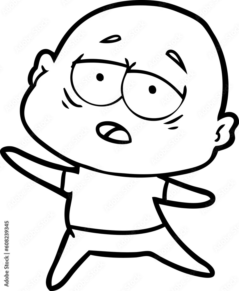 cartoon tired bald man