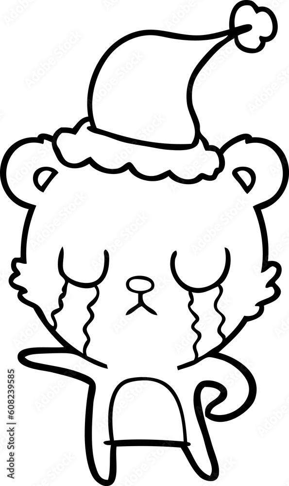 crying hand drawn line drawing of a bear wearing santa hat crying hand drawn line drawing of a bear wearing santa hat
