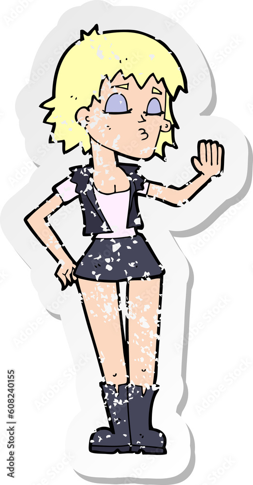 retro distressed sticker of a cartoon cool girl retro distressed sticker of a cartoon cool girl