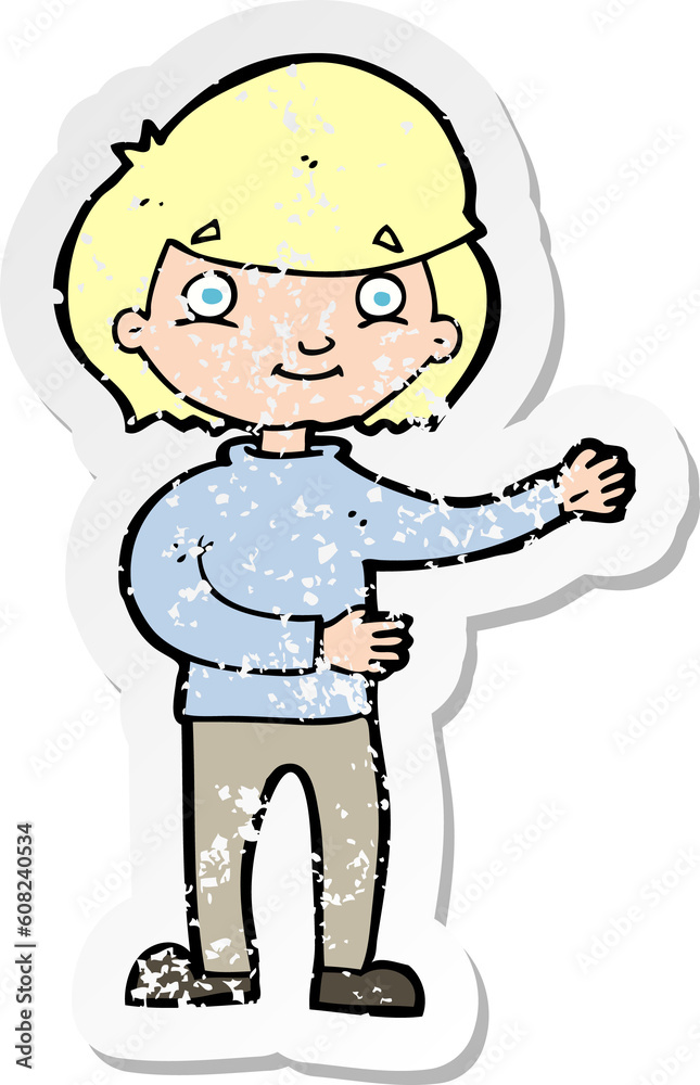 retro distressed sticker of a cartoon happy person retro distressed sticker of a cartoon happy person