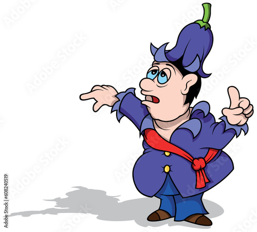 Funny Character in Purple Clothes with a Hat in the Shape of a Bellflower