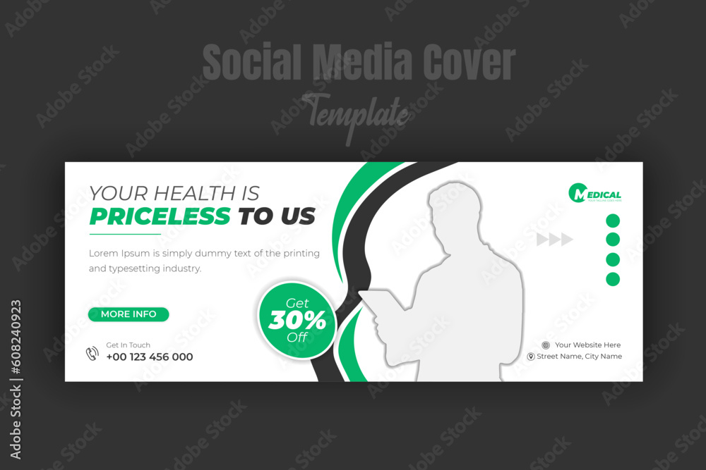 Doctor profile promotion banner template modern social media cover design for dental care and medical clinic services with abstract green gradient color shape