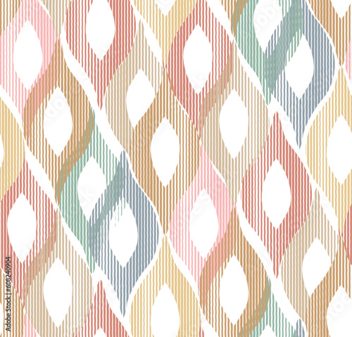 Abstract Retro Striped Ikat Diamond Shapes Geometric Vector Seamless Pattern Trendy Colors Perfect for Curtains Upholstery Fabrics or Pillow Designs