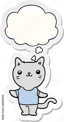 cartoon cat with thought bubble as a printed sticker