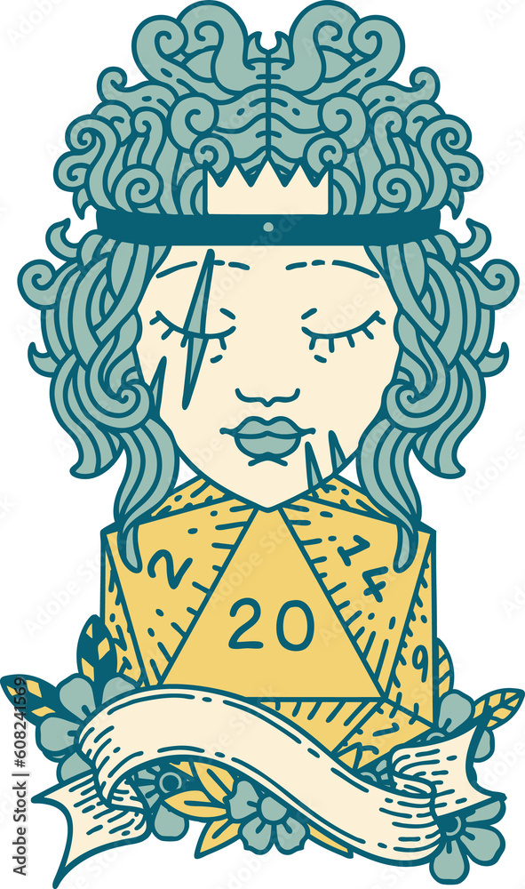 Retro Tattoo Style human barbarian with natural twenty dice roll Retro Tattoo Style human barbarian with natural twenty dice roll