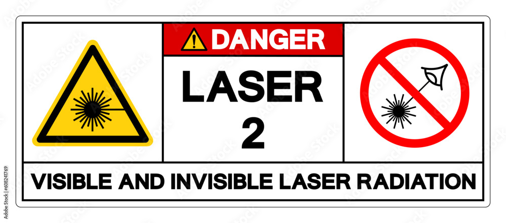 Caution Laser 2 Visible And Invisible Laser Radiation Symbol Sign ,Vector Illustration, Isolate On White Background Label. EPS10 Caution Laser 2 Visible And Invisible Laser Radiation Symbol Sign ,Vector Illustration, Isolate On White Background Label. EPS10