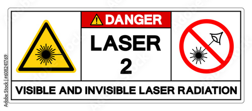Caution Laser 2 Visible And Invisible Laser Radiation Symbol Sign ,Vector Illustration, Isolate On White Background Label. EPS10