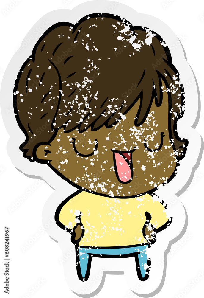 Fototapeta premium distressed sticker of a cartoon woman talking