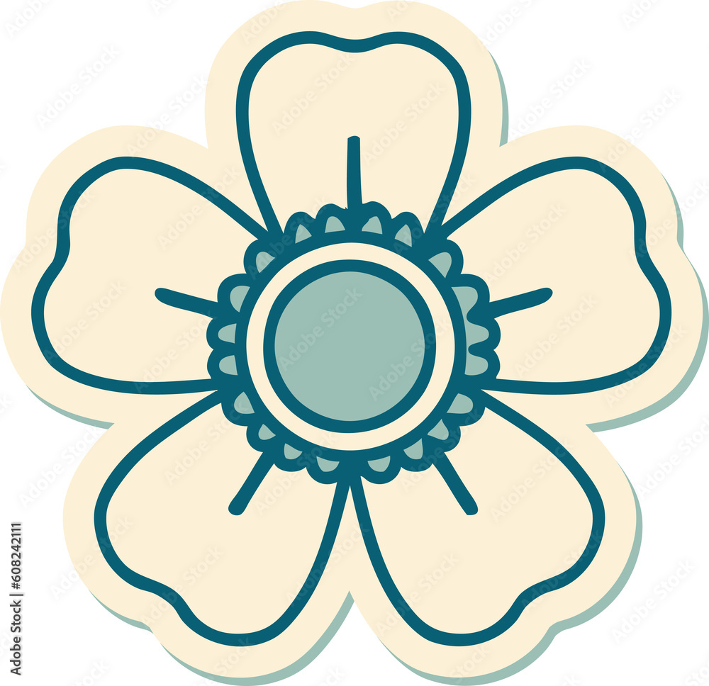 sticker of tattoo in traditional style of a flower sticker of tattoo in traditional style of a flower