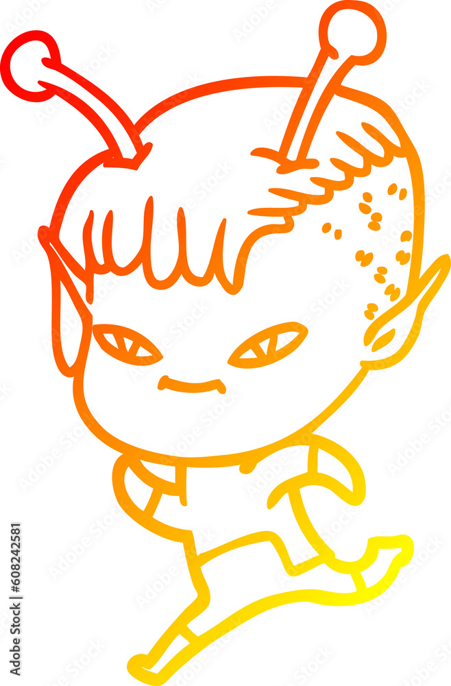 warm gradient line drawing of a cute cartoon alien girl warm gradient line drawing of a cute cartoon alien girl