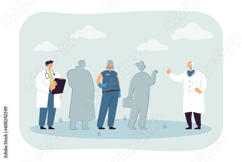 Silhouettes of medical workers as symbol of workforce shortage. Insufficient number of doctors and nurses in hospitals vector illustration. Workforce, healthcare industry, medicine concept