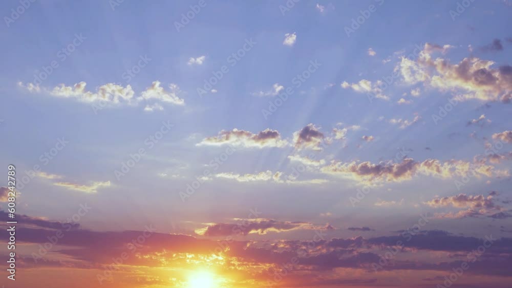 Evening Incredible Sky The Sun Is Setting Over The Horizon Colorful Feathery Clouds Timelapse. Blue Orange Purple Yellow Sunset Sky and Clouds in Field Time Lapse, Beauty, Relax, Summer Colored Sky. Evening Incredible Sky The Sun Is Setting Over The Horizon Colorful Feathery Clouds Timelapse. Blue Orange Purple Yellow Sunset Sky and Clouds in Field Time Lapse, Beauty, Relax, Summer Colored Sky.