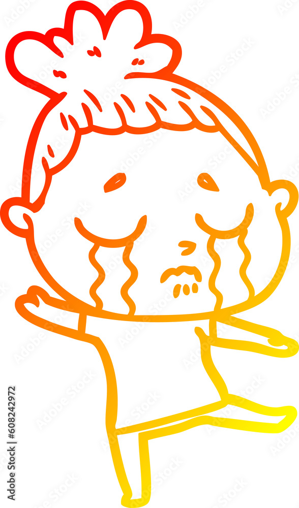 warm gradient line drawing of a cartoon crying woman warm gradient line drawing of a cartoon crying woman
