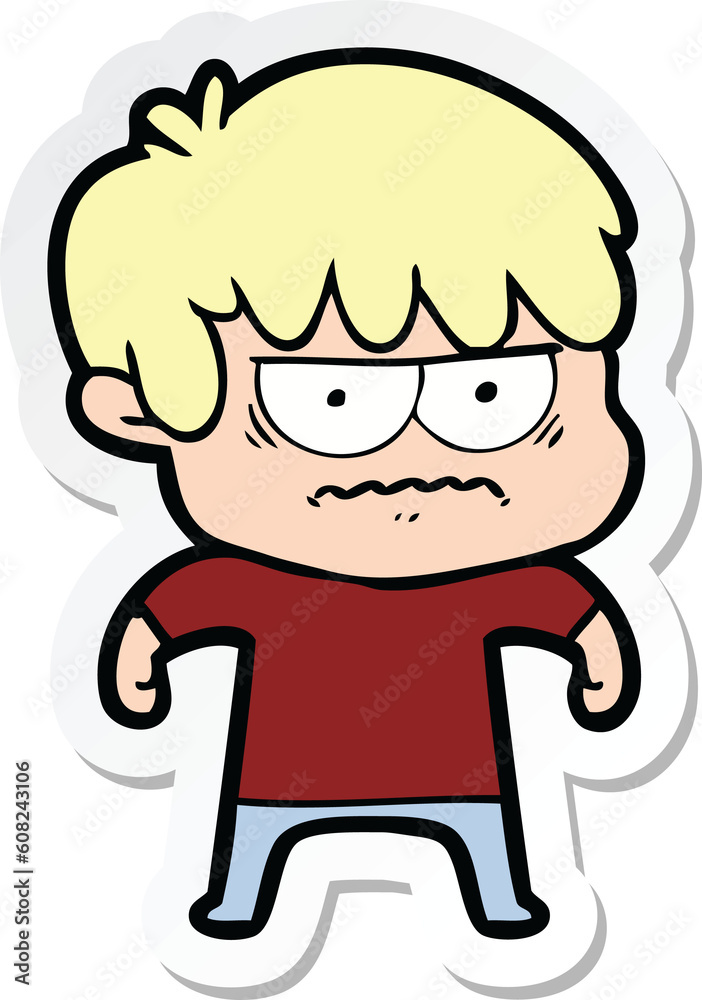 sticker of a annoyed cartoon boy sticker of a annoyed cartoon boy