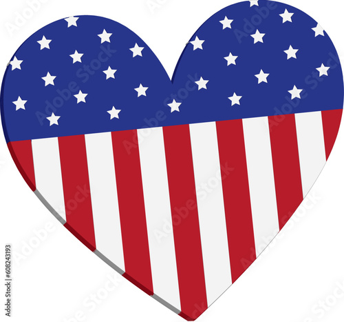 Icono de la bandera americana en forma de corazón. Vector