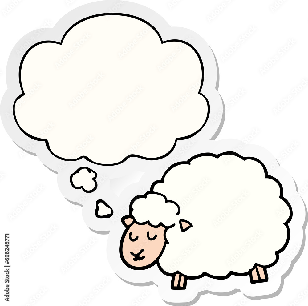 cartoon sheep with thought bubble as a printed sticker