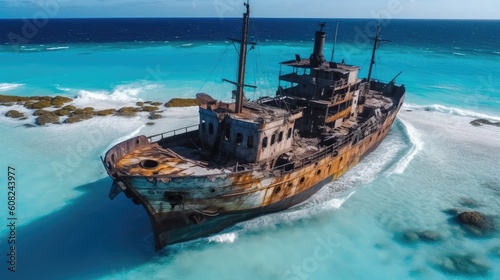 Delve into the depths of the Bermuda Triangle through an immersive 8K exploration, where the ethereal presence of a ghost ship materializes. Generated by AI.