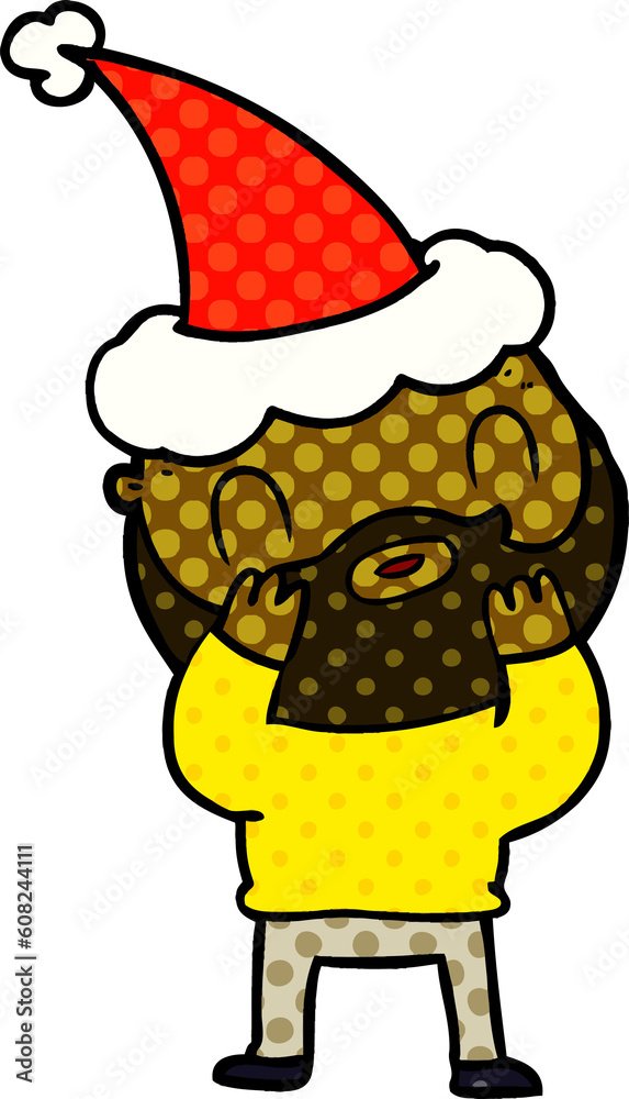 hand drawn comic book style illustration of a bearded man wearing santa hat hand drawn comic book style illustration of a bearded man wearing santa hat