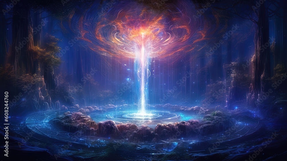 Discover the hidden wellspring of magical energy, an ethereal source that radiates with potent mystic forces. Within its depths, arcane energies intertwine. Generated by AI.
