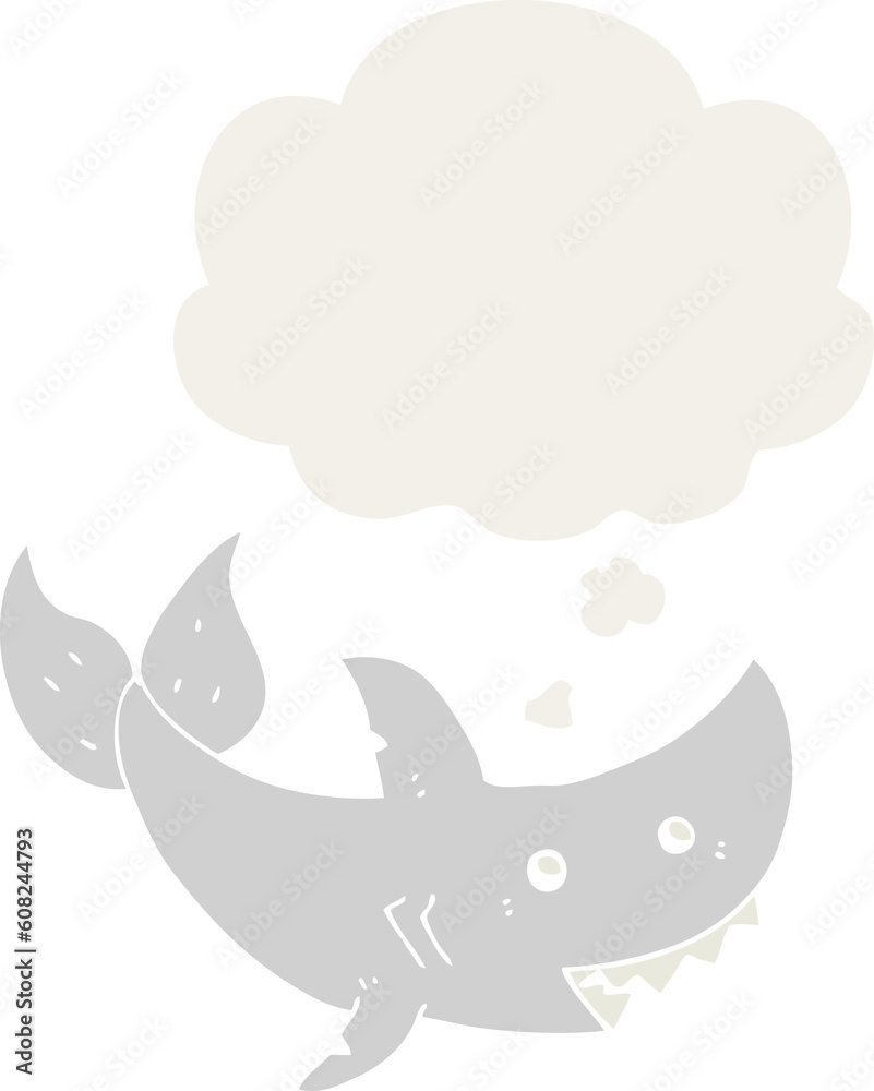 Fototapeta premium cartoon shark with thought bubble in retro style