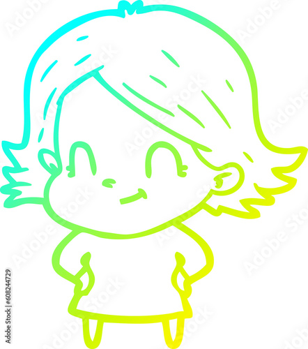 cold gradient line drawing of a cartoon friendly girl