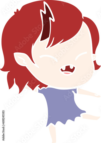 flat color style cartoon laughing vampire girl