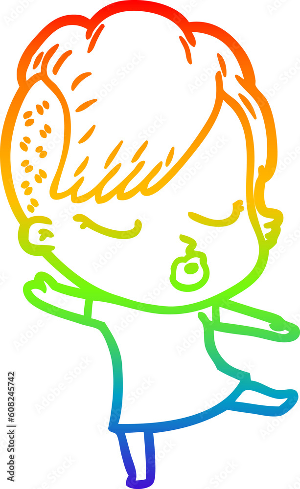 rainbow gradient line drawing of a cartoon pretty hipster girl rainbow gradient line drawing of a cartoon pretty hipster girl