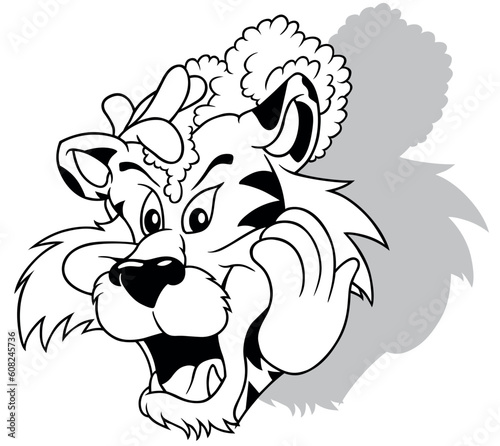 Drawing of a Tiger Washing its Head with Shampoo