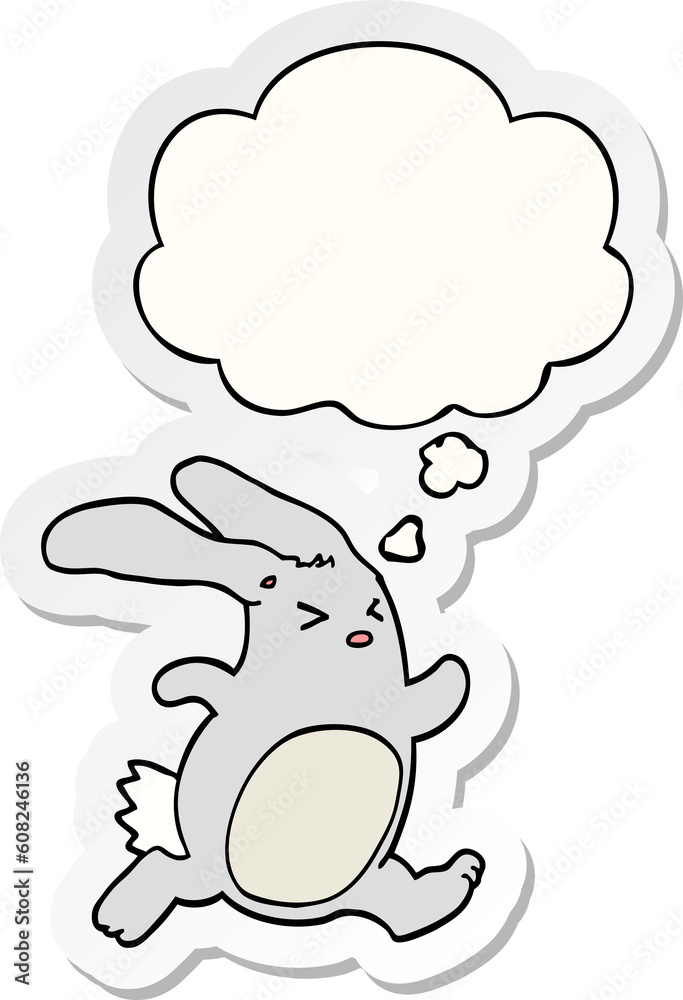 cartoon rabbit with thought bubble as a printed sticker