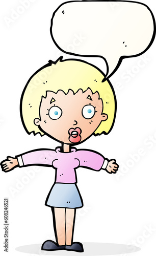 cartoon shocked woman with speech bubble