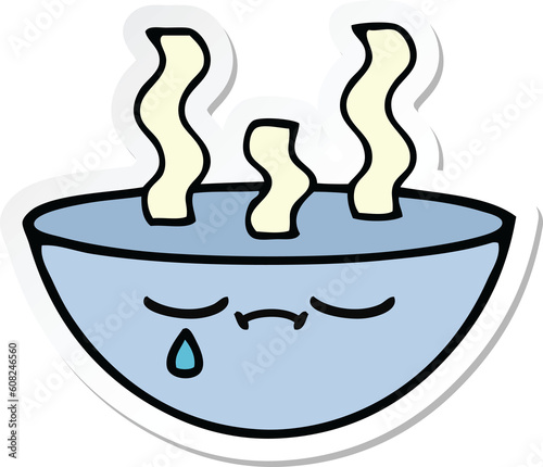 sticker of a cute cartoon bowl of hot soup