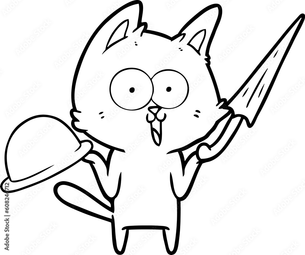 funny cartoon cat with hat and umbrella funny cartoon cat with hat and umbrella