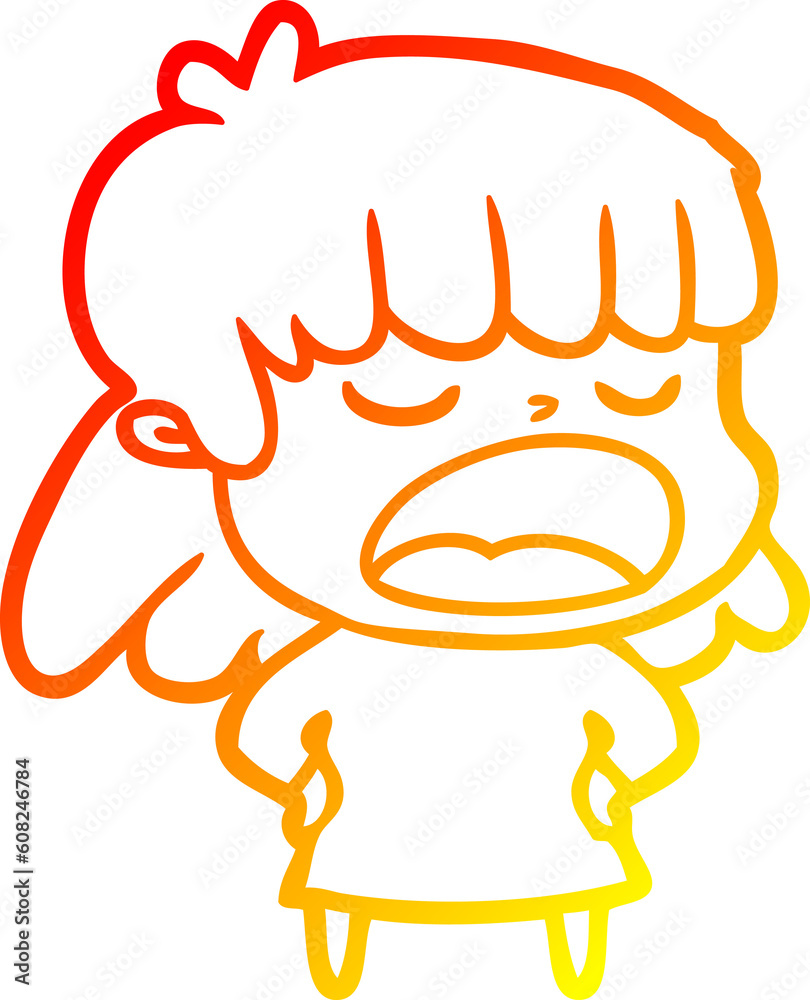 warm gradient line drawing of a cartoon woman talking loudly warm gradient line drawing of a cartoon woman talking loudly