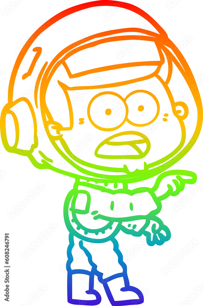 Obraz premium rainbow gradient line drawing of a cartoon surprised astronaut