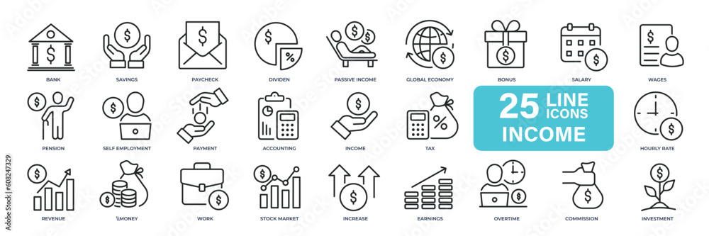 Income thin line icons. Editable stroke. For website marketing design, logo, app, template, ui, etc. Vector illustration.