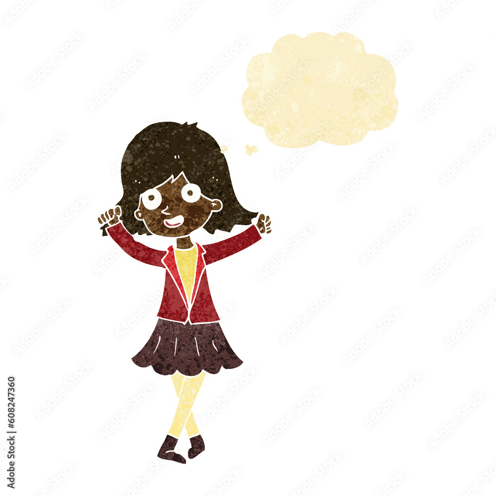 cartoon happy girl with thought bubble cartoon happy girl with thought bubble